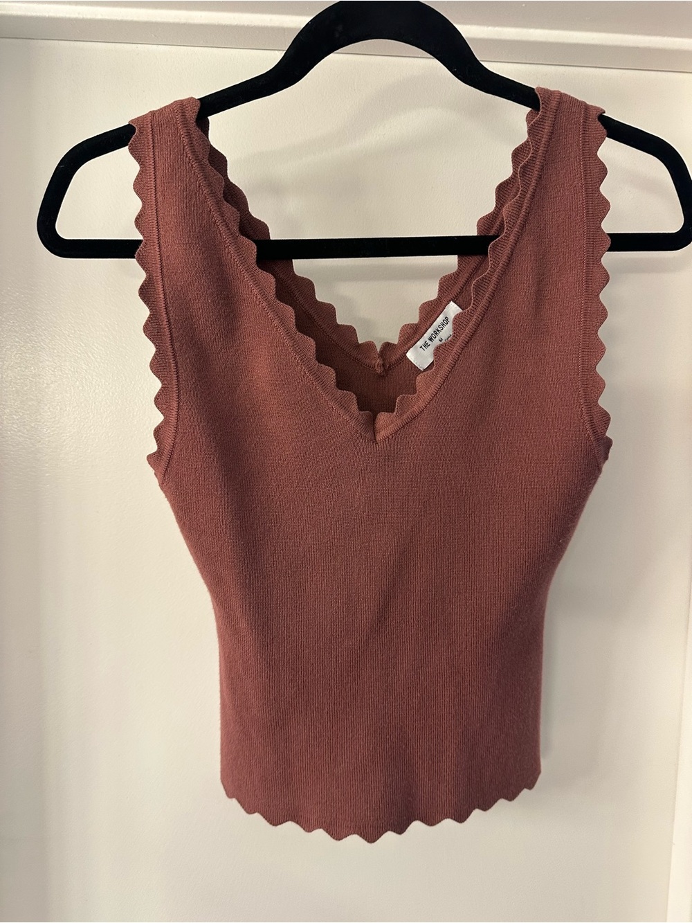 Workshop Republic Clothing Scalloped V‑Neck Knit Tank Top - Rusty Rose